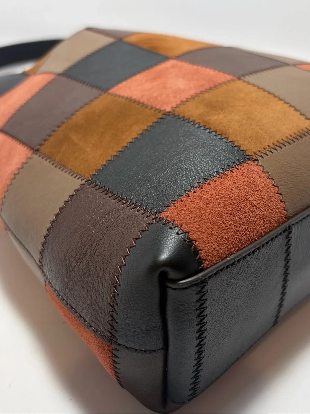 Coach Patchwork Shoulder Bag in Black, Brown, Tan and Rust